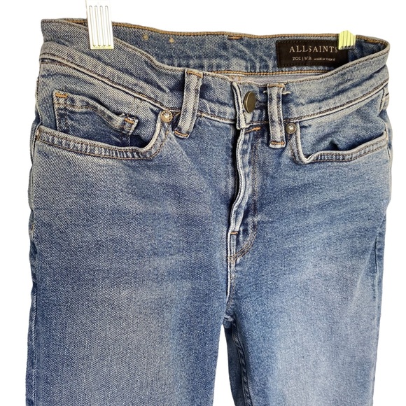 All Saints Zoe Cropped Bootcut Jeans in Light Indigo Blue - Picture 6 of 9